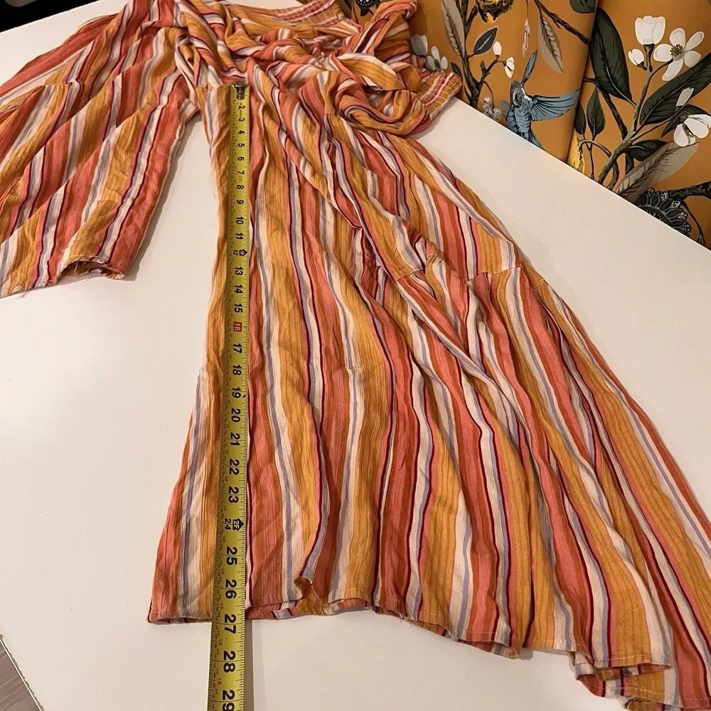 Angie Women’s Wide Leg Pants Orange Stripe Sz S Waist Tie Boho Festival Prairie - Picture 9 of 9